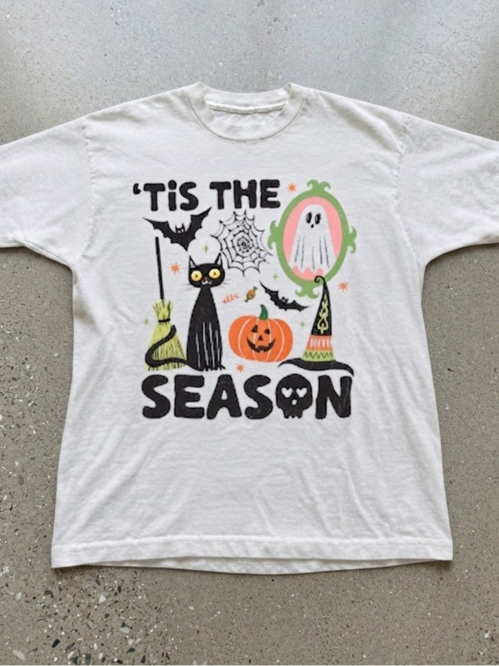 Tis The Season White Heavy Cotton Gildan T-Shirt Halloween Graphic Tee